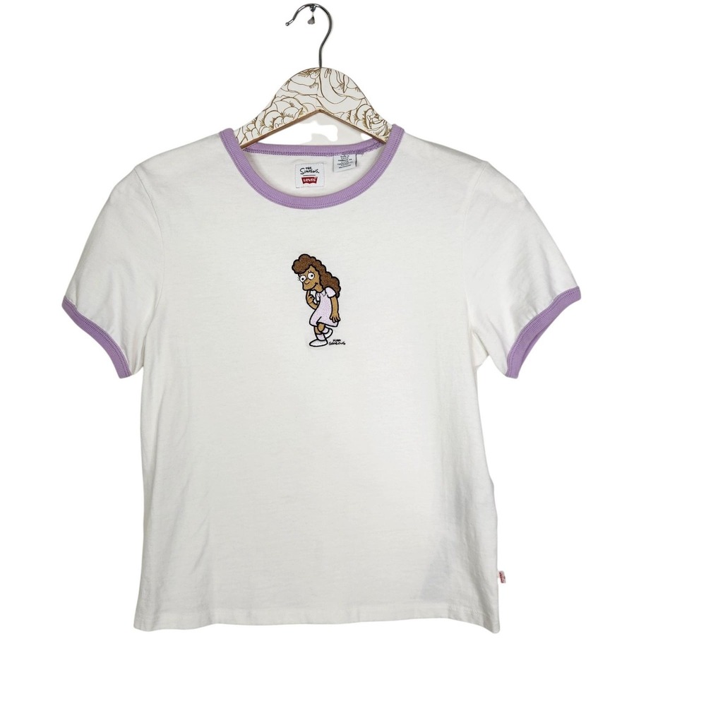 LEVI'S x The Simpsons Shirt Womens XS White Janey Embroidered Graphic Tee